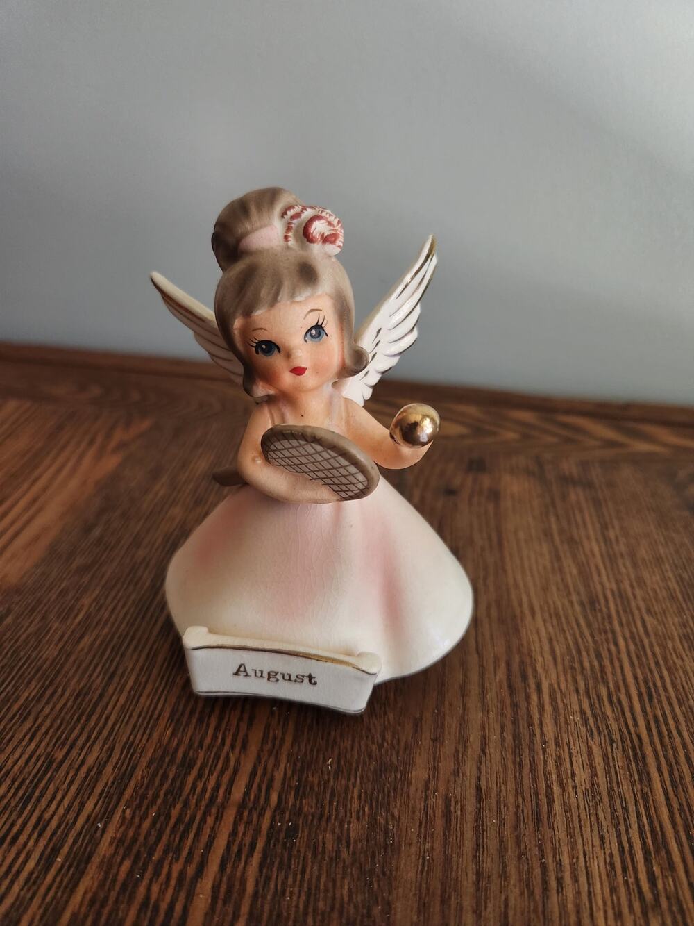 Vintage Nanco Boston Porcelain August Birthday Angel Figurine Made In Japan